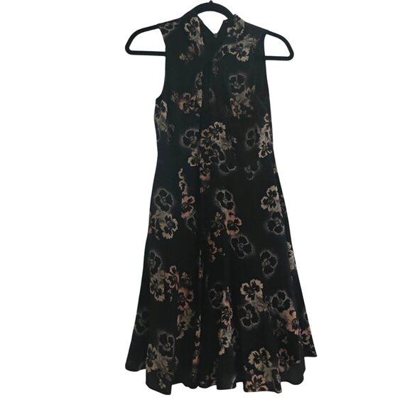Rebecca Taylor Navy Blue Floral Print Flare Dress, Size 2 - Picture 1 of 7